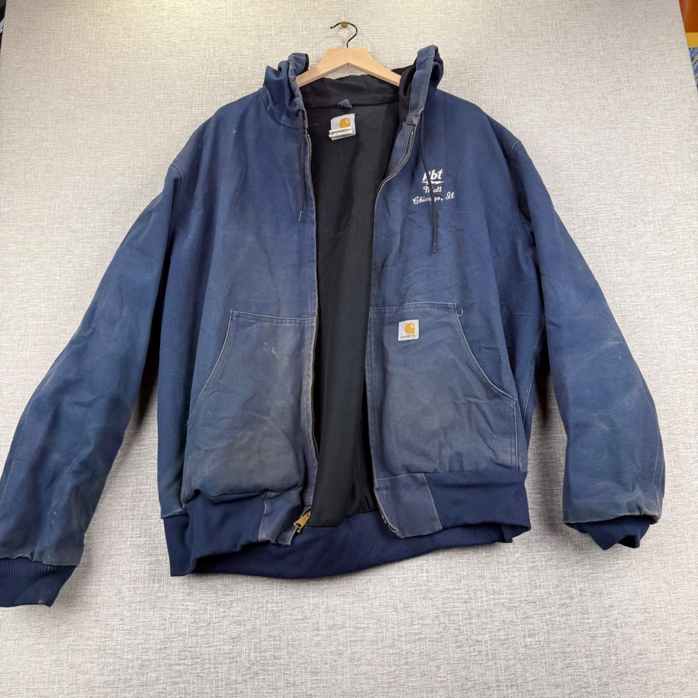 Vintage Carhartt J131 Navy Blue Thermal Lined  Distressed Jacket USA Mens XL